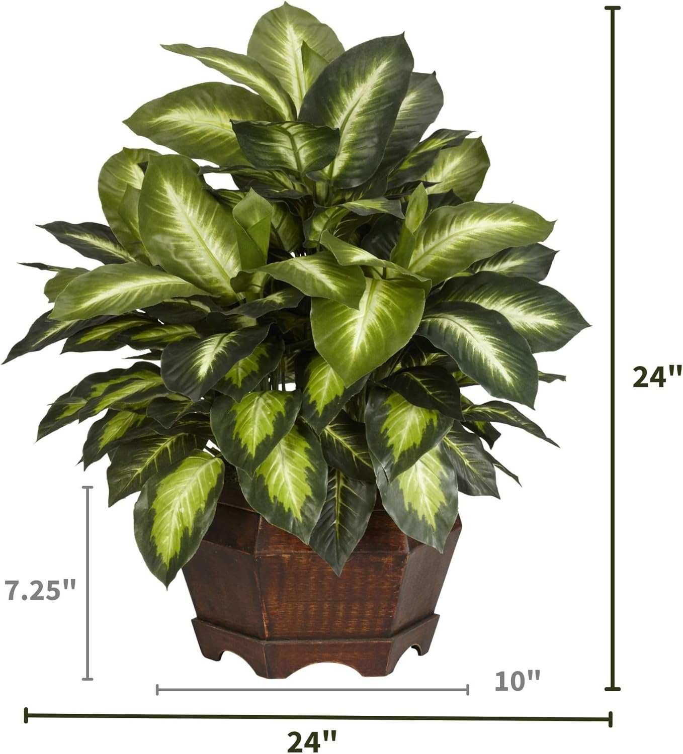 Nearly Natural 24in Artificial Dieffenbachia Silk Plant with Modern Hexagon Planter, Maintenance-Free Indoor Faux Greenery for Room Decor - Image 2