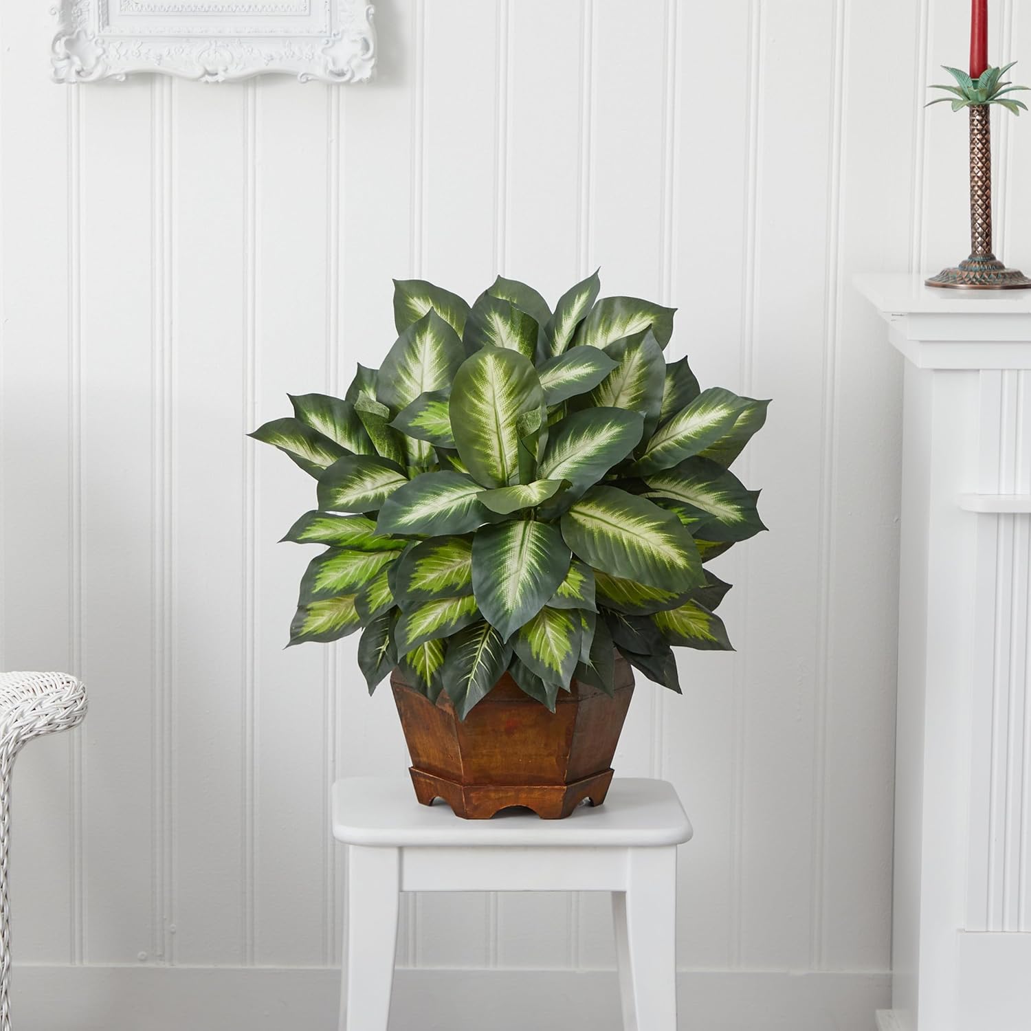 Nearly Natural 24in Artificial Dieffenbachia Silk Plant with Modern Hexagon Planter, Maintenance-Free Indoor Faux Greenery for Room Decor - Image 7