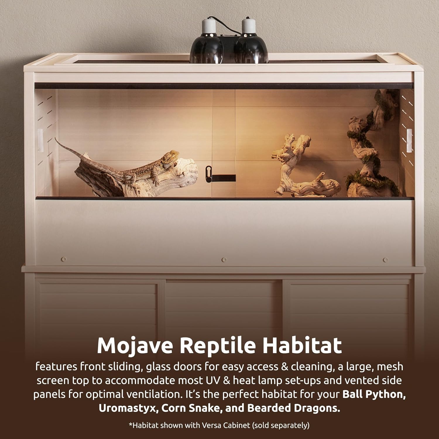 New Age Pet ECOFLEX 48" Wide Large Reptile Habitat, Mojave Lounge for Snakes, Tortoises & Lizards in Maple, Black & Grey, Easy Assembly, Sliding Glass Doors & Mesh Top - Image 5
