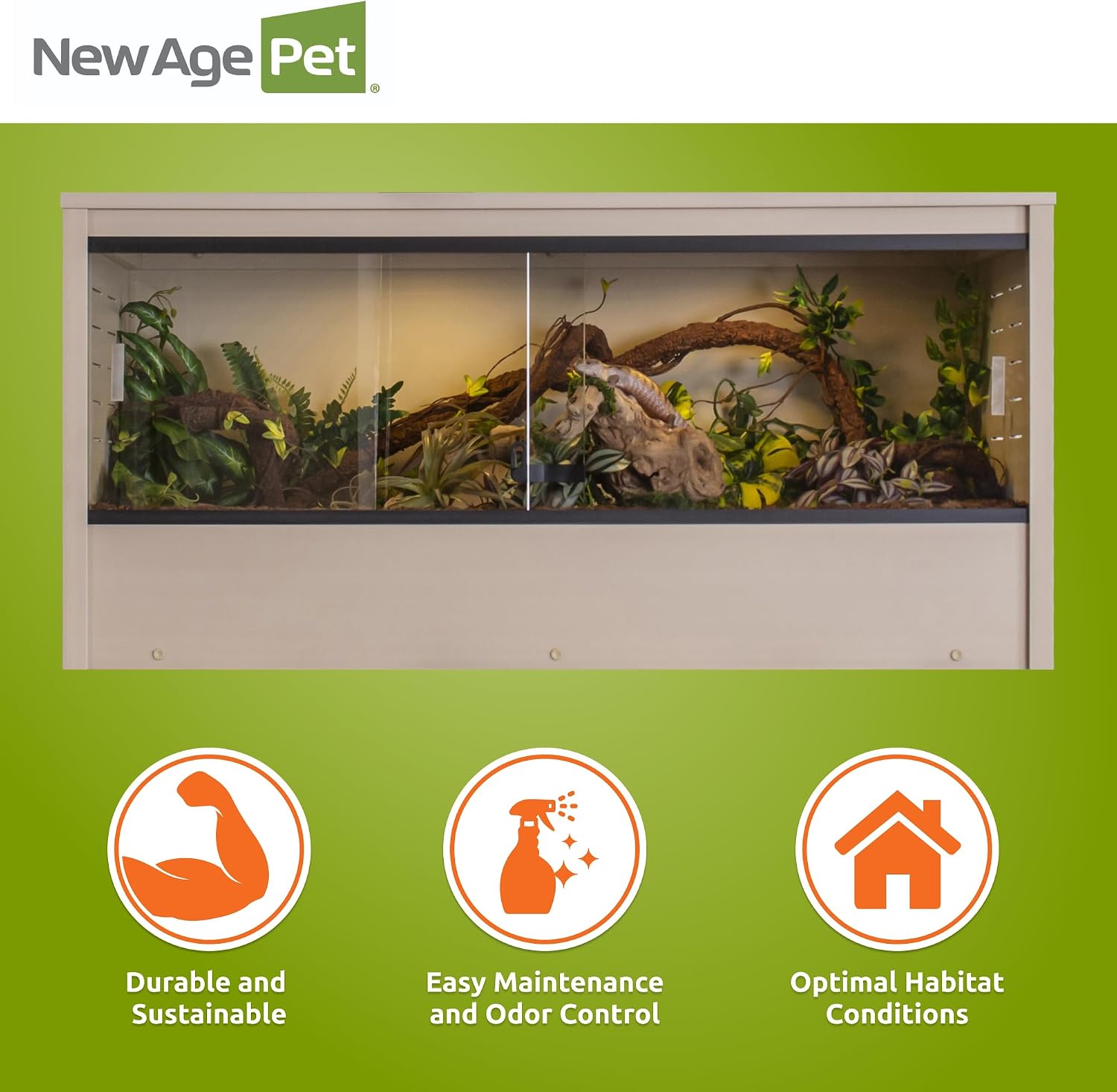 New Age Pet ECOFLEX 48" Wide Large Reptile Habitat, Mojave Lounge for Snakes, Tortoises & Lizards in Maple, Black & Grey, Easy Assembly, Sliding Glass Doors & Mesh Top - Image 10