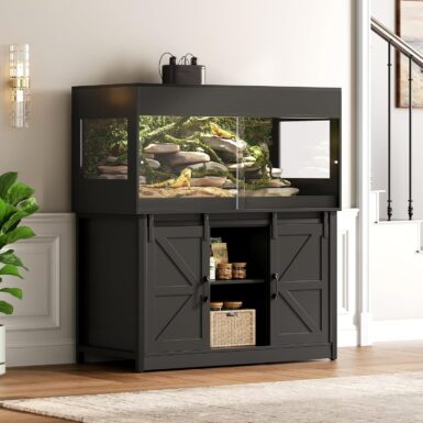 120 Gallon Reptile Tank with Stand, 4x2x2 Reptile Enclosure with Sliding Acrylic Doors, Outlet, Cabinet,Bearded Dragon Tank, Reptile Terrarium for Snakes, Lizards, Geckos Black CAGE009B