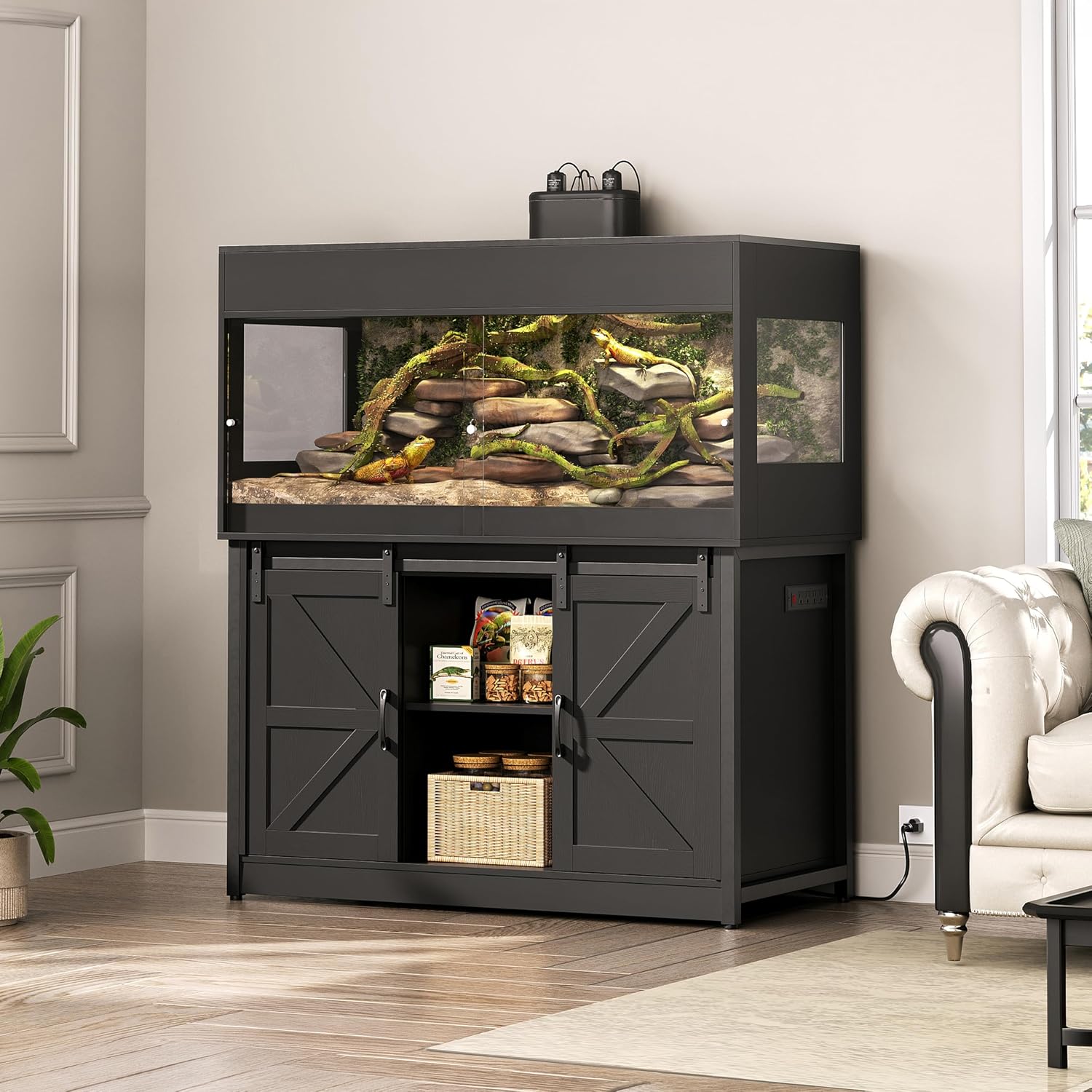 120 Gallon Reptile Tank with Stand, 4x2x2 Reptile Enclosure with Sliding Acrylic Doors, Outlet, Cabinet,Bearded Dragon Tank, Reptile Terrarium for Snakes, Lizards, Geckos Black CAGE009B - Image 9