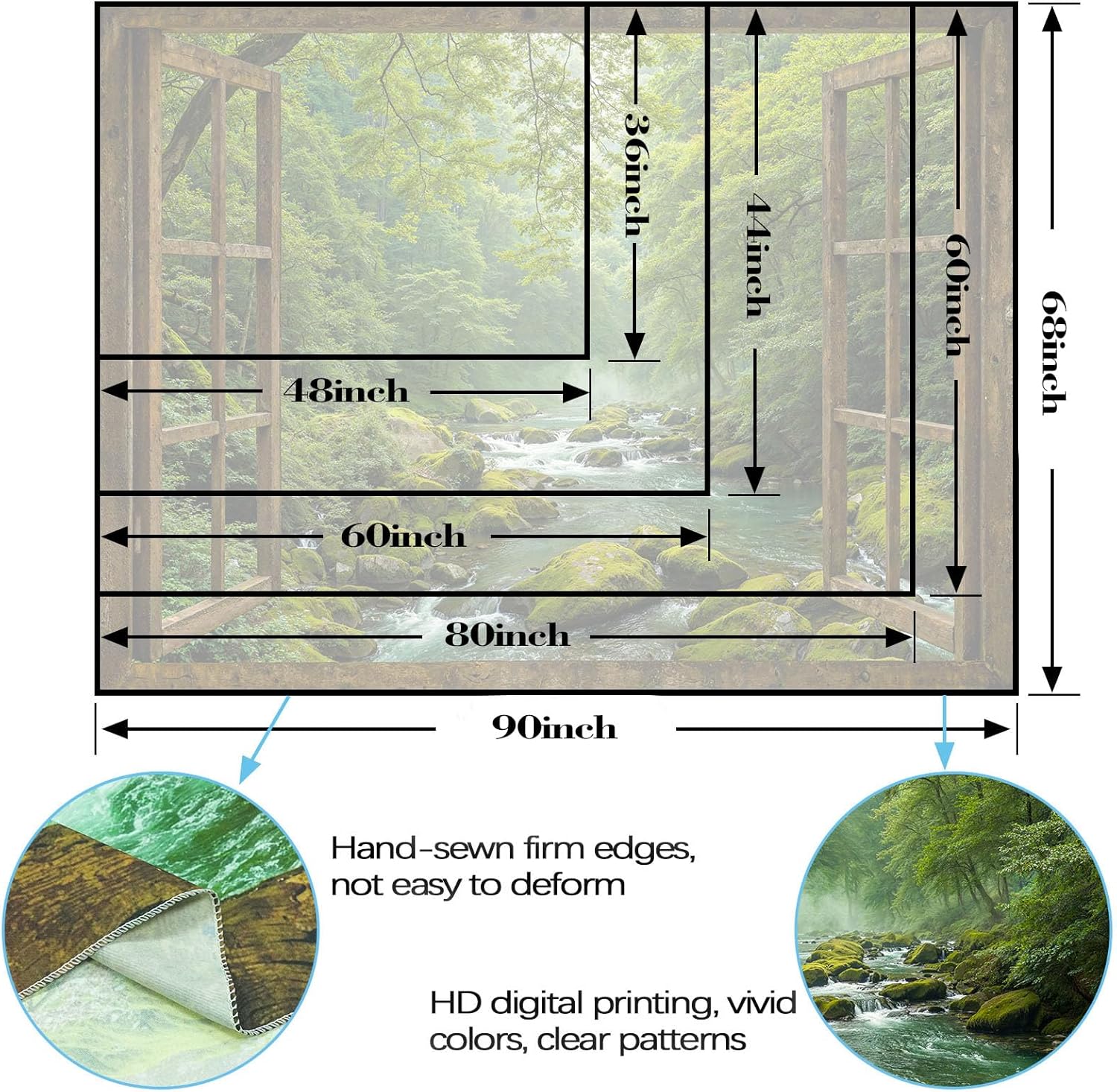 Accnicc Window Forest Tapestry Green Nature Jungle Wall Tapestry for Bedroom Aesthetic Rainforest Stream Outdoor Landscape Small Tapestries Wall Hanging for Dorm Living Room Decor 48 x 36 Inch - Image 6
