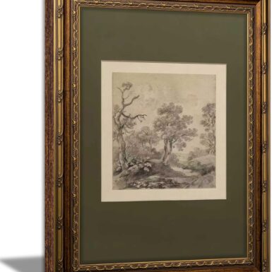 Vintage Gold Framed Wall Art Tree Forest Landscape Painting Canvas Prints Green Gray Tree Natural Sketch Picture Rustic Farmhouse Poster Artwork for Living Room Bedroom Bathroom, 9x11in