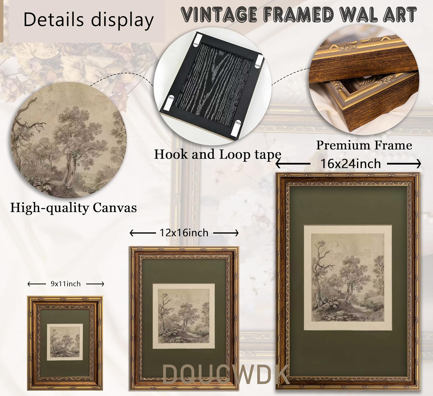 Vintage Gold Framed Wall Art Tree Forest Landscape Painting Canvas Prints Green Gray Tree Natural Sketch Picture Rustic Farmhouse Poster Artwork for Living Room Bedroom Bathroom, 9x11in - Image 4