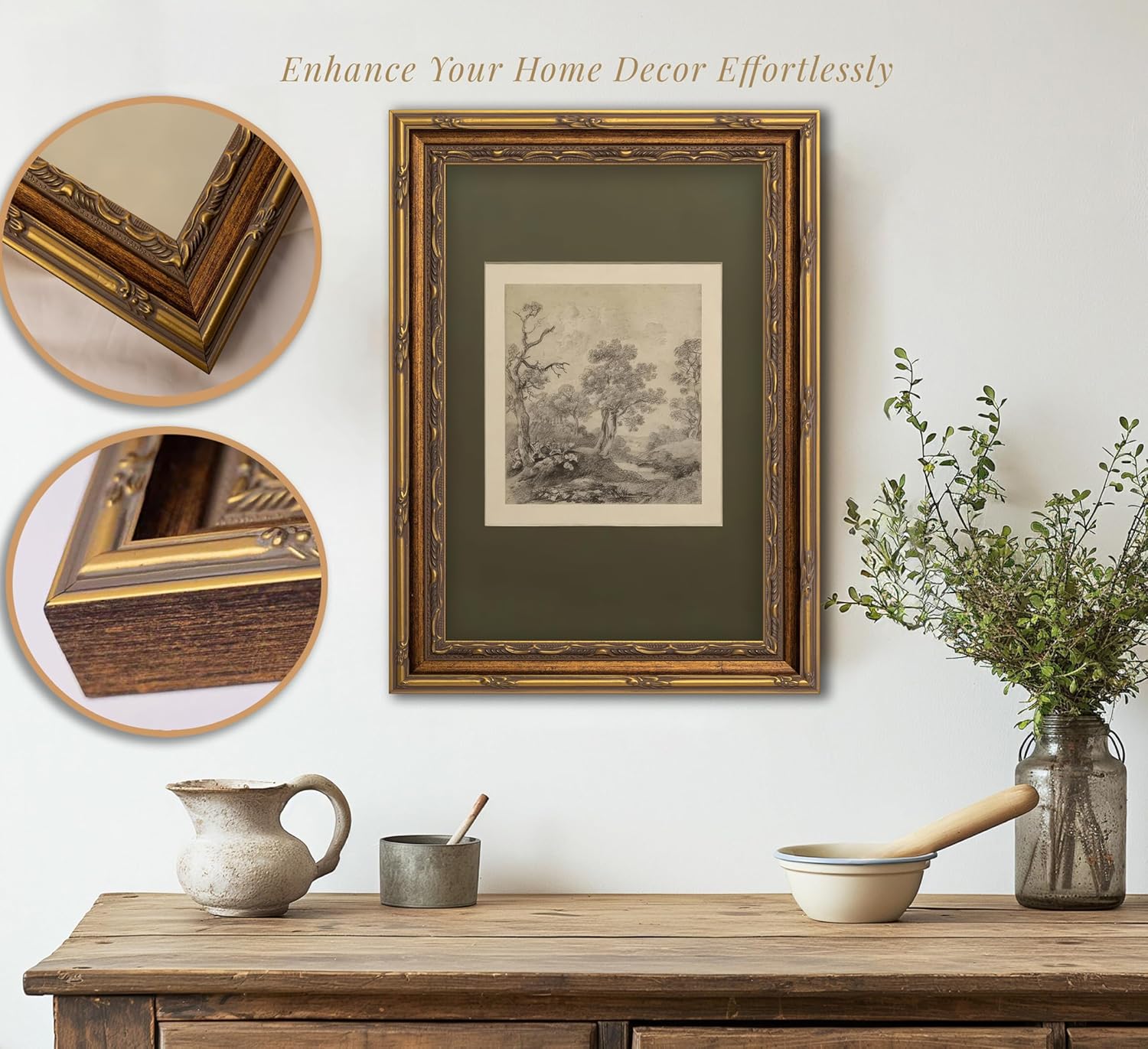 Vintage Gold Framed Wall Art Tree Forest Landscape Painting Canvas Prints Green Gray Tree Natural Sketch Picture Rustic Farmhouse Poster Artwork for Living Room Bedroom Bathroom, 9x11in - Image 5